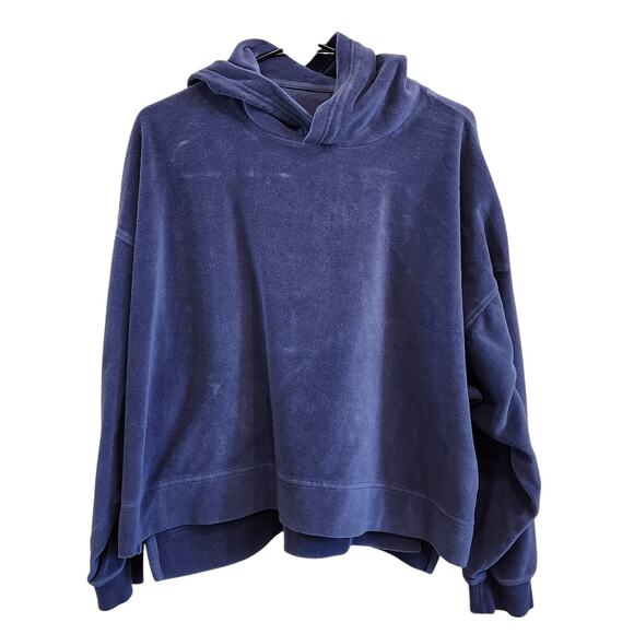 Aerie Velour Cropped Hoodie Oversized Fit Pullover Loungewear Purple Size Large - Picture 1 of 9